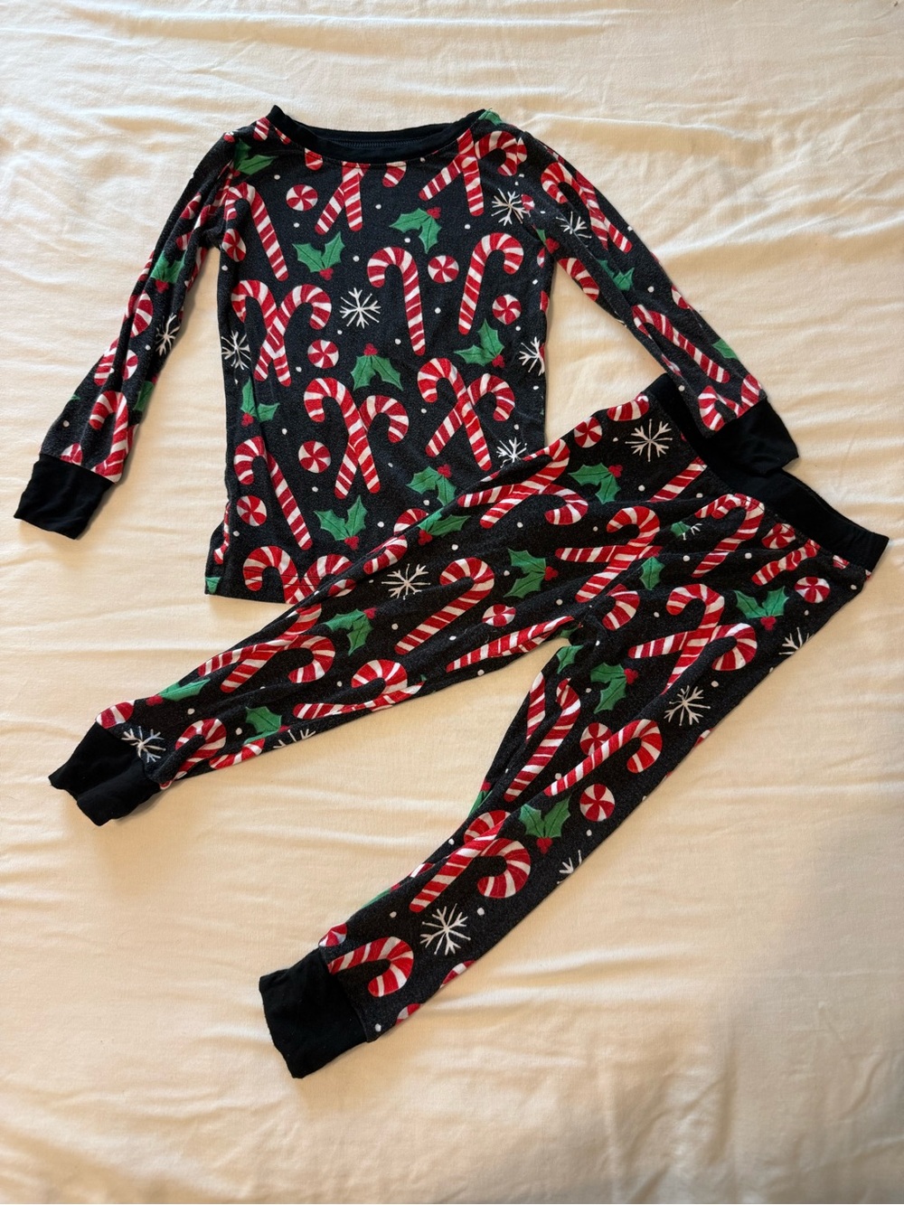 Little Sleepies Black Candy Cane Print Kids Pajama Set